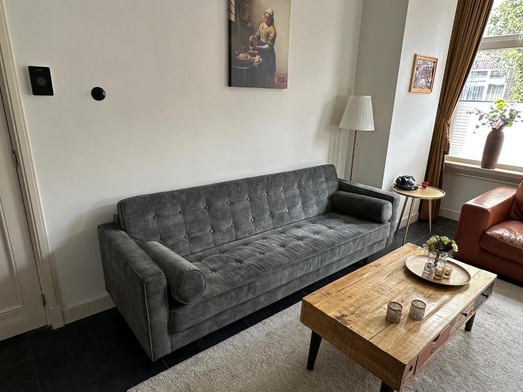 Bank 4 zits met hocker olijfgroen, Huis en Inrichting, Banken | Bankstellen, Ophalen, Gebruikt, Klassiek, 75 tot 100 cm