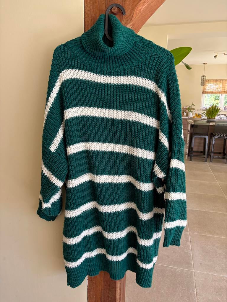 Groen-wit gestreepte coltrui jurk maat S, Kleding | Dames, Ophalen of Verzenden, Zo goed als nieuw, Maat 38/40 (M), Groen