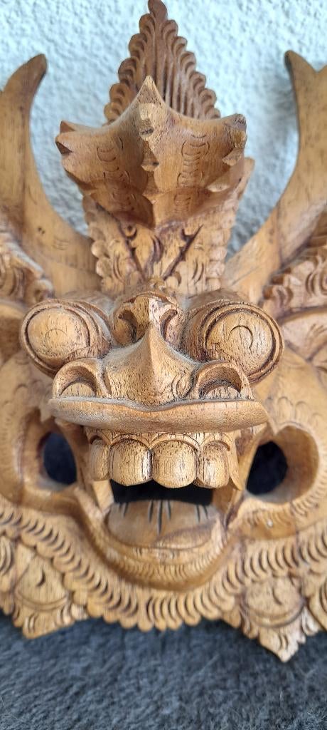 bijzonder houtsnijwerk BALI Barong masker 18 x 16 cm, Verzenden