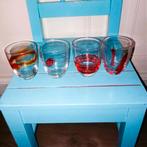 likeurglaasjes helder met rode accenten in relief 4 stuks, Ophalen, Glas of Glazen, Overige stijlen, Glas