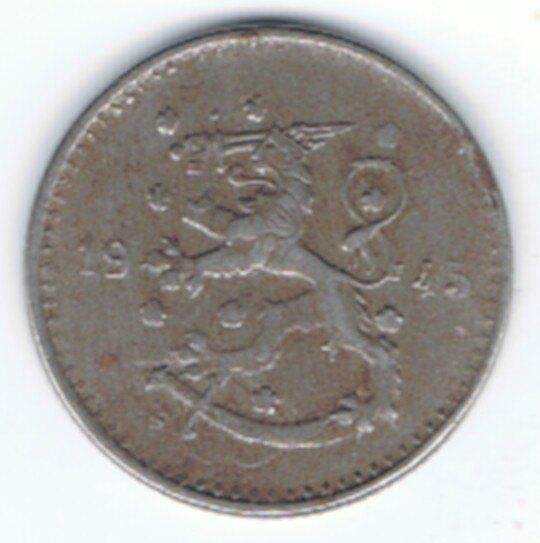 23-718 Finland 1 mark 1945S, Postzegels en Munten, Munten | Europa | Niet-Euromunten, Losse munt, Overige landen, Ophalen of Verzenden
