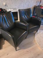 2x Zwarte Leren Fauteuils, Huis en Inrichting, Fauteuils, Ophalen, Gebruikt, Modern, Tijdloos, 50 tot 75 cm
