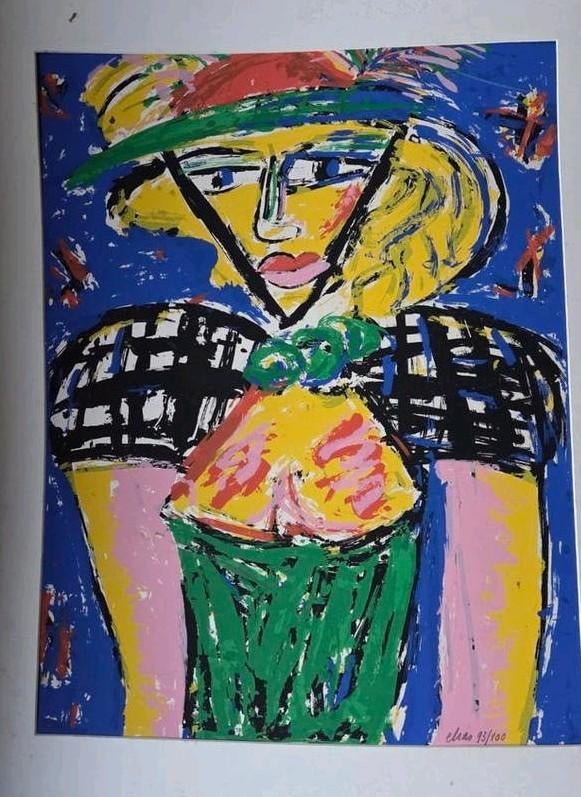 Etienne Elias - Vrouw met hoed - Zeefdruk 93/100 gesigneerd, Ophalen of Verzenden
