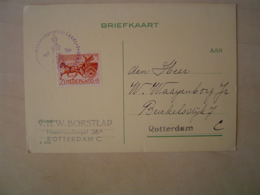 Dag van de postzegel 1943 (briefkaart), Verzenden, Na 1940, Gestempeld