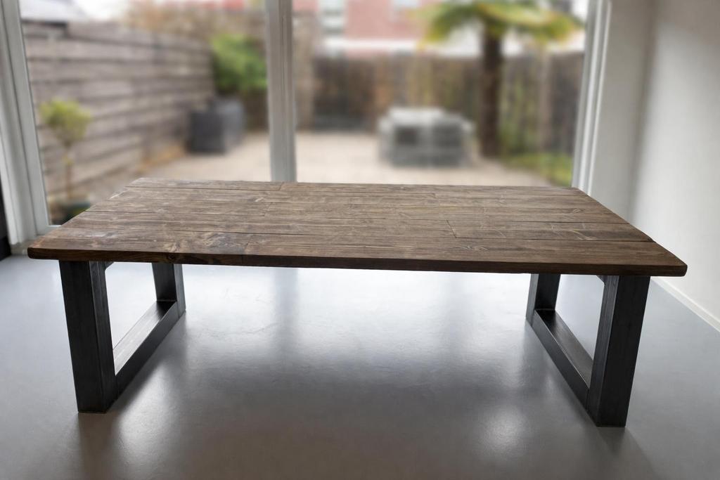 Jorg houten stoere industriële eettafel zo goed als nieuw, Ophalen, 200 cm of meer, 50 tot 100 cm, Zo goed als nieuw