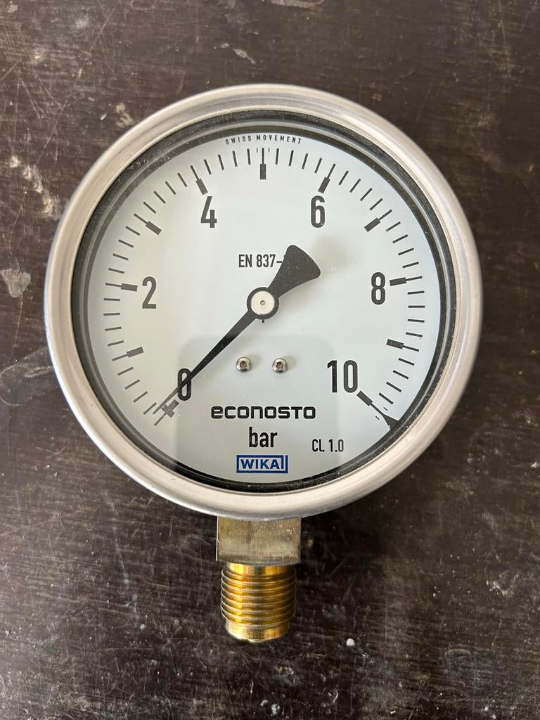 WIKA EconoSTO Drukmeter - 0-10 bar, EN 837, Swiss Movement, Ophalen of Verzenden, Gebruikt, Druk