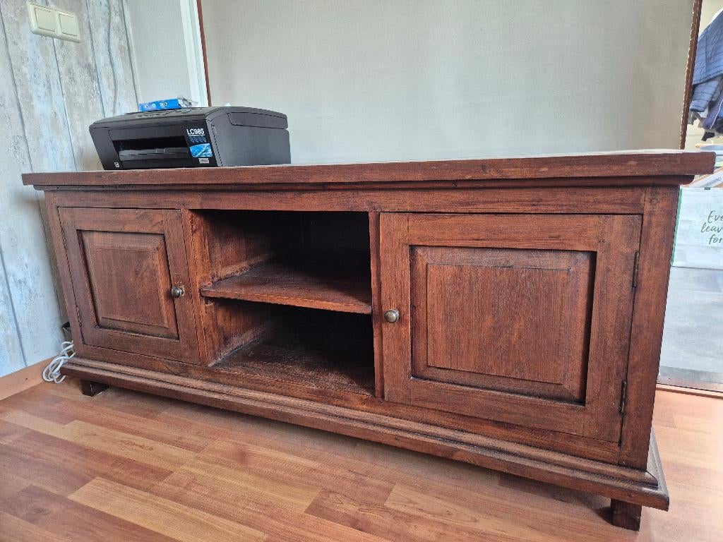 Zware, degelijke teak houten tv kast 140 breed, Ophalen, 100 tot 150 cm, Teakhout, Zo goed als nieuw