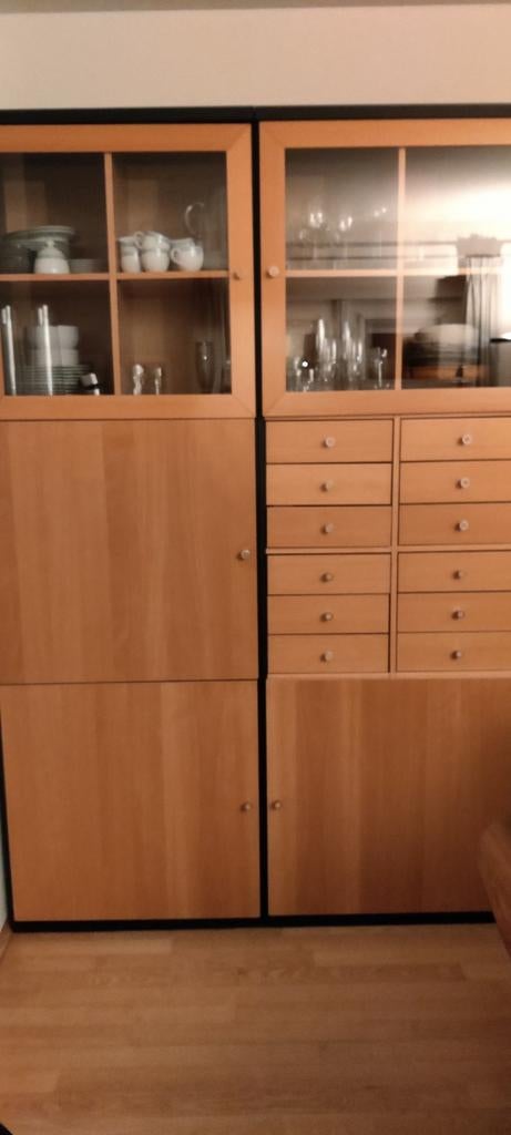Twee beukenhouten IKEA vitrinekasten/buffetkasten (2.15x.72), Ophalen, Met deur(en), 200 cm of meer, 50 tot 100 cm