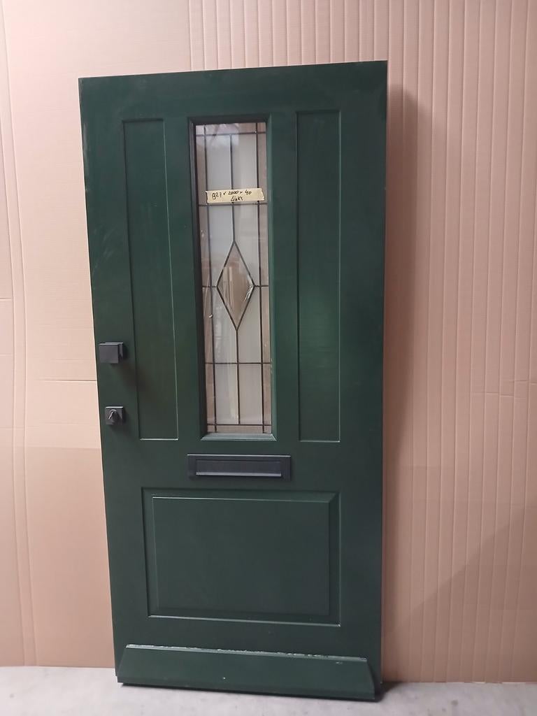 Hardhouten voordeur met dubbele glas erin, Ophalen, Gebruikt, 80 tot 100 cm, Buitendeur