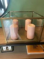 Messing kandelaarset IKEA - Glazen windlicht met 4 kaarsen, Ophalen, Gebruikt, Overige kleuren, Brons of Koper