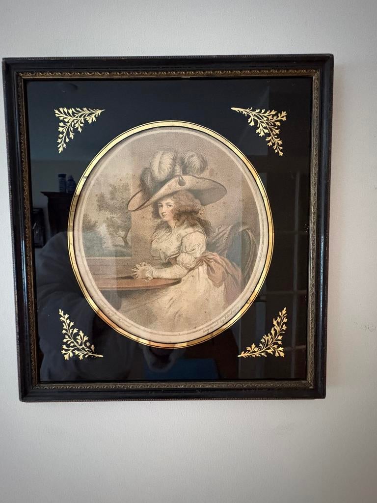 Antieke prent: Klassieke dame, Antiek en Kunst, Kunst | Schilderijen | Klassiek, Ophalen of Verzenden