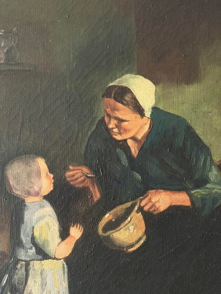 Olieverfschilderij moeder en kind, gesigneerd, Antiek en Kunst, Kunst | Schilderijen | Klassiek, Ophalen of Verzenden