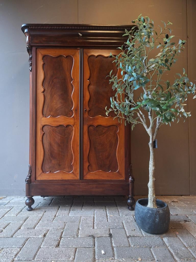 Mahonie biedermeier meidenkast kledingkast bezorgen mogelijk, Antiek en Kunst, Ophalen of Verzenden