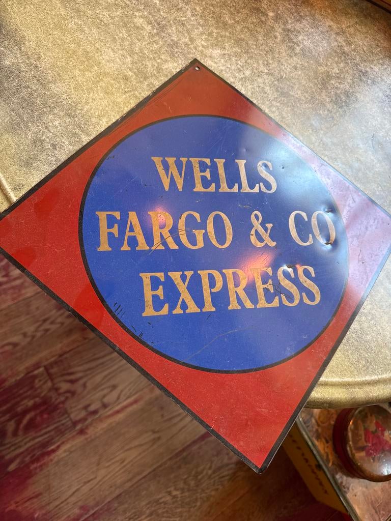 Vintage Wells Fargo & Co Express emaille bord, Ophalen of Verzenden