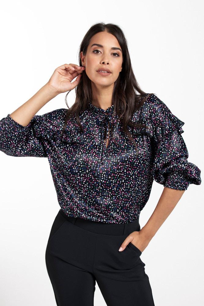 Studio Anneloes Marly satin blouse XS, Ophalen of Verzenden, Zo goed als nieuw, Maat 34 (XS) of kleiner, Zwart