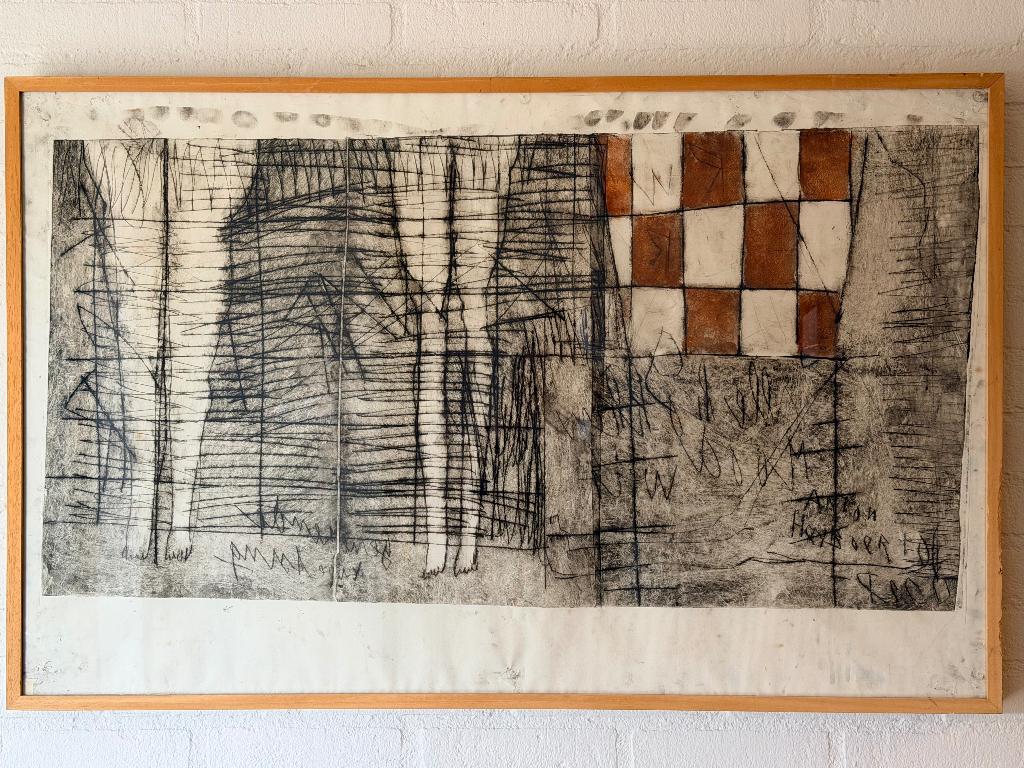 Anton Heyboer - vroege grote ets uit 1960., 65 cm, Handgekleurd, 1950 - 1999, Ets