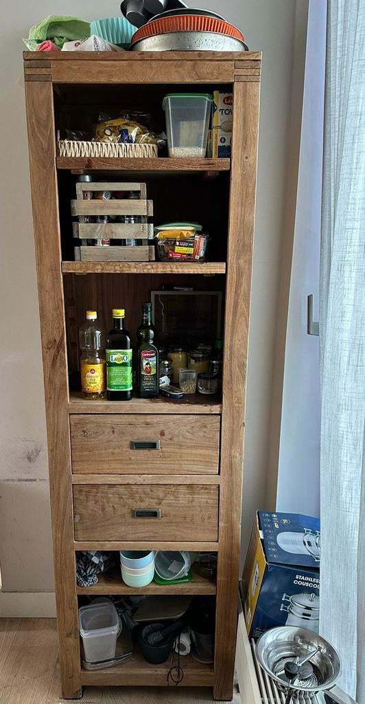 Massief houten kast met lades en open vakken, Ophalen, Gebruikt
