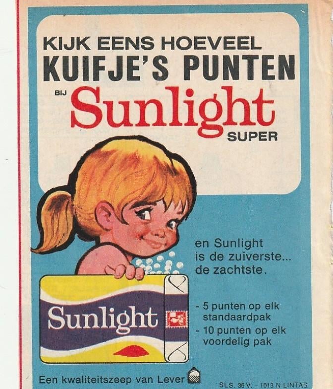 Retro reclame 1971 Sunlight zeep Kuifje punten, Verzenden, Overige typen