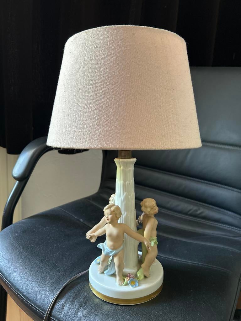 Dresden Porseleinen Lamp met Engeltjes - Kleine Beschadiging, Ophalen of Verzenden