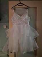 Korte galajurk met pailletten, wit, maat XXL (46), Kleding | Dames, Jurken, Ophalen of Verzenden