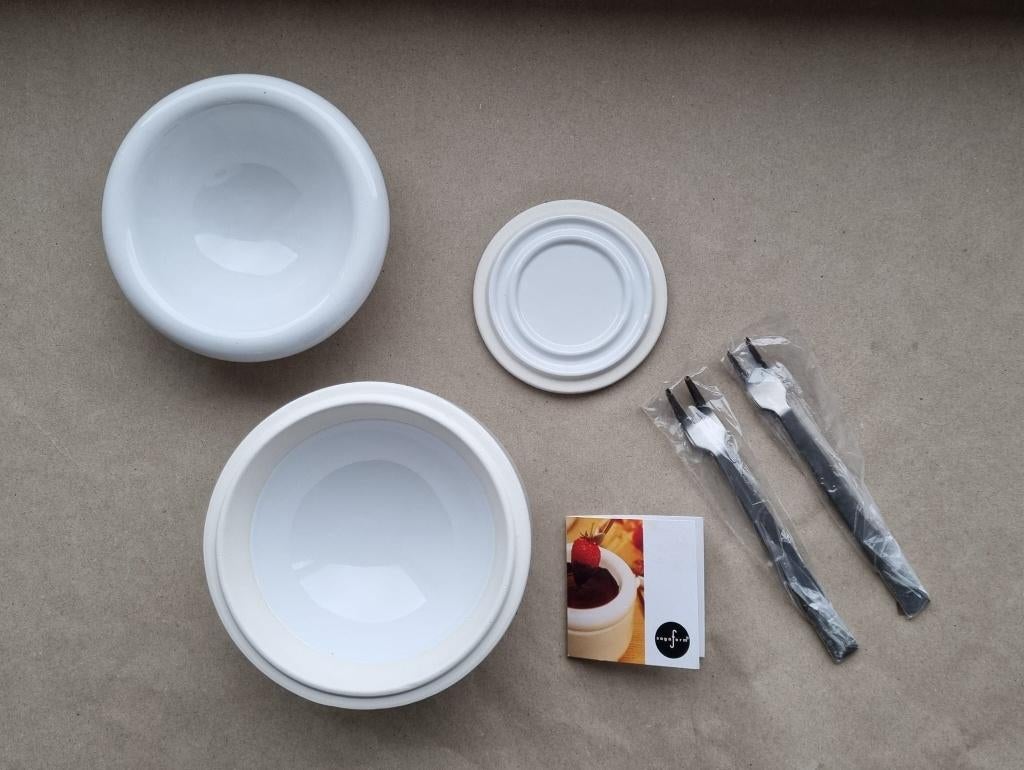 Fondueset chocolade van Sagaform in porselein met 4 vorkjes, Witgoed en Apparatuur, Fonduesets, Ophalen of Verzenden, Nieuw, Waxinelicht