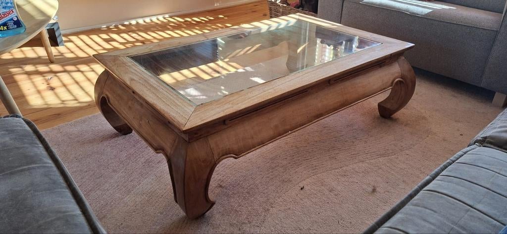 Opium salontafel met glasplaat gratis!, Gebruikt, 100 tot 150 cm, Glas, 50 tot 100 cm