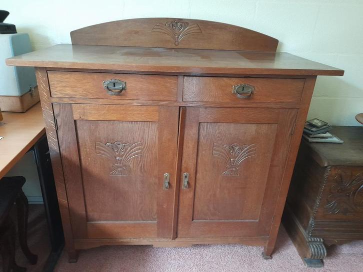 Antieke eikenhouten kast met lades en deuren, Antiek en Kunst, Antiek | Meubels | Kasten, Ophalen