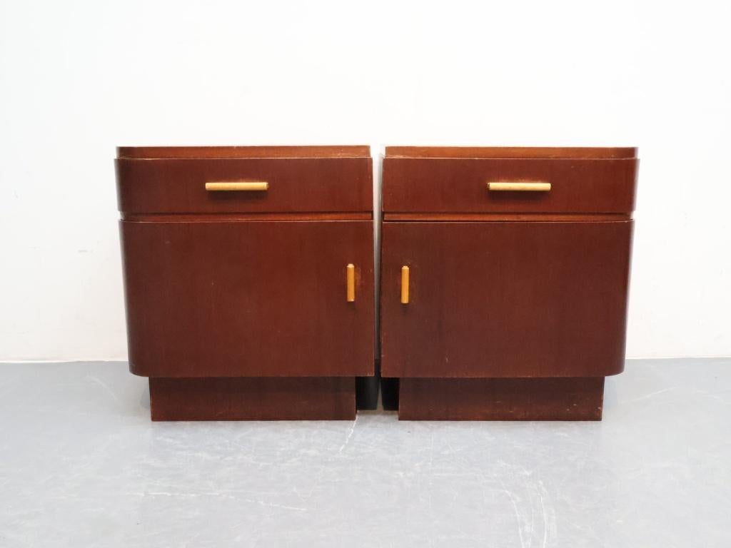 Vintage set nachtkastjes jaren `50 roodbruin, Ophalen, Gebruikt, Minder dan 45 cm, .