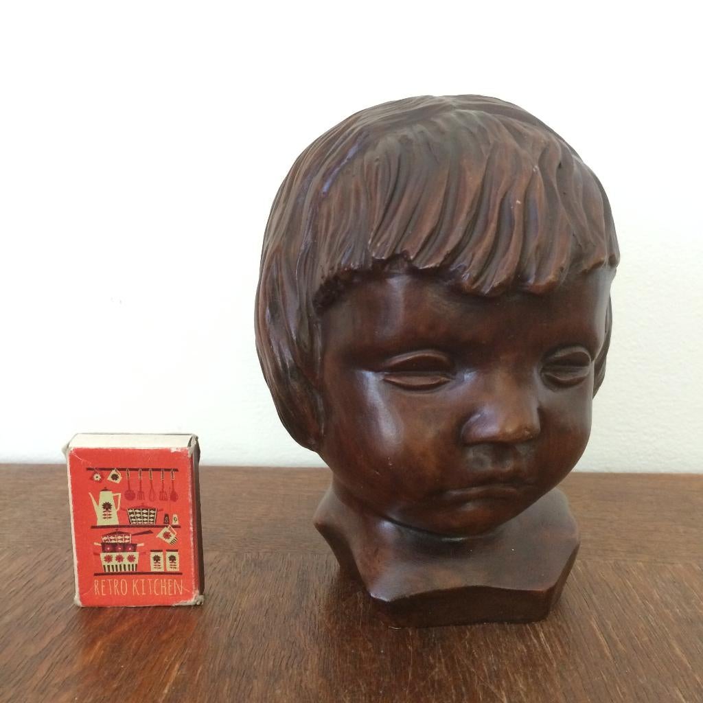 Ouderwets kinderkopje kinderhoofdje bruin kind hoofdje kop, Verzamelen, Beelden en Beeldjes, Ophalen of Verzenden, Zo goed als nieuw