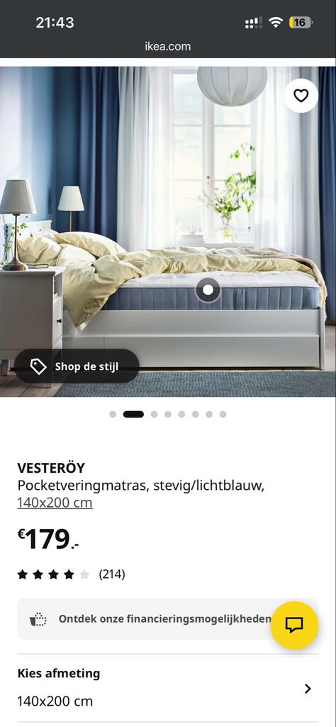 Ikea Vesteröy matras 140x200cm - Zeer goede staat, Ophalen, Tweepersoons, 140 cm, Zo goed als nieuw