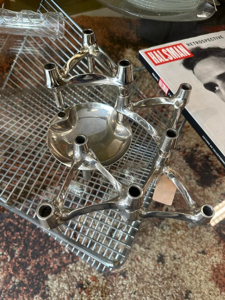 Vintage stoff nagel kandelaars. 4 kandelaars en beker, Ophalen of Verzenden, Zilver