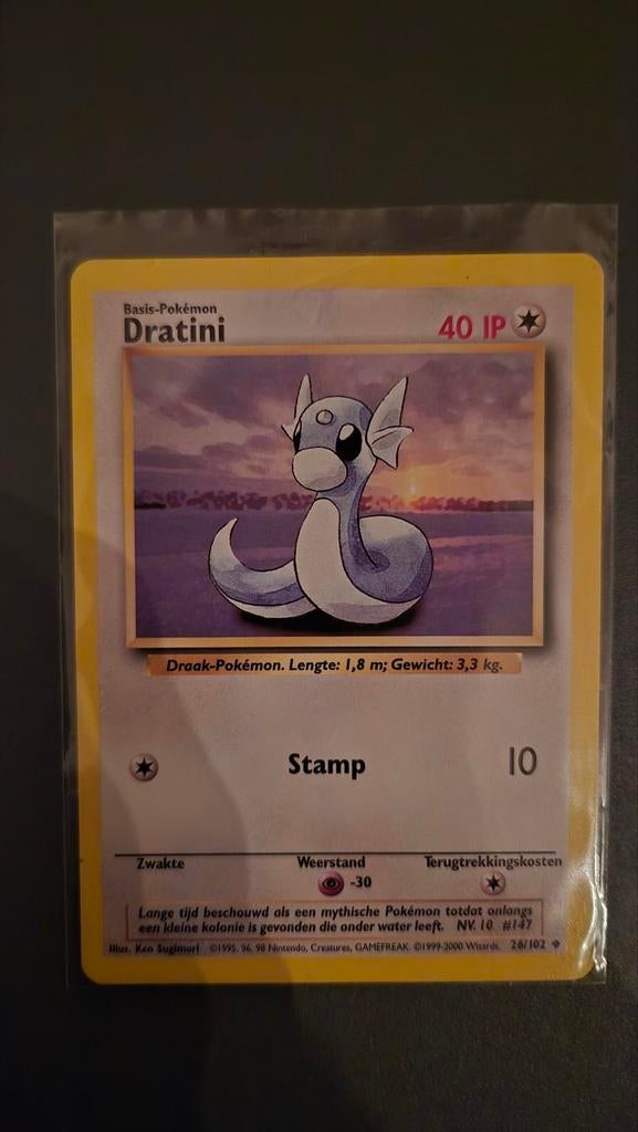 Pokémonkaart Dratini 1995 - Goede staat in hoesje, Ophalen of Verzenden