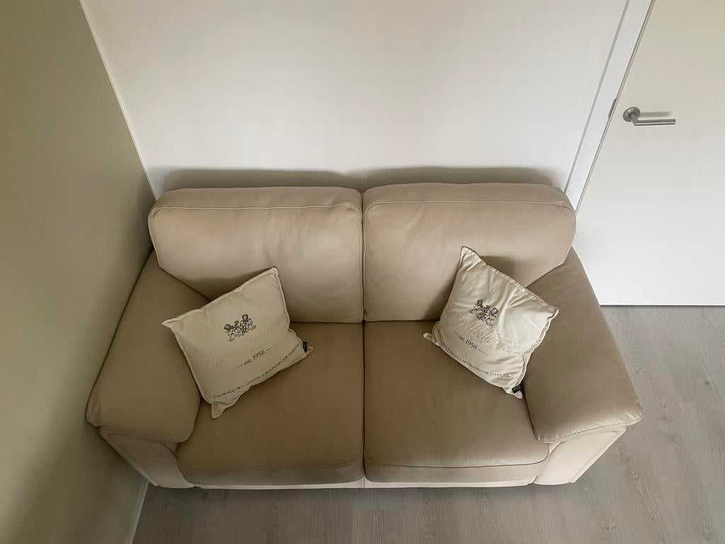 Witte leren bank, Huis en Inrichting, Banken | Bankstellen, Ophalen, Gebruikt, 150 tot 200 cm, Tweepersoons