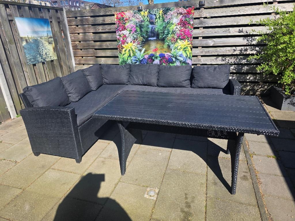 Loungeset AGERMOSE 6-persoons zwart, Tuin en Terras, Ophalen, Bank