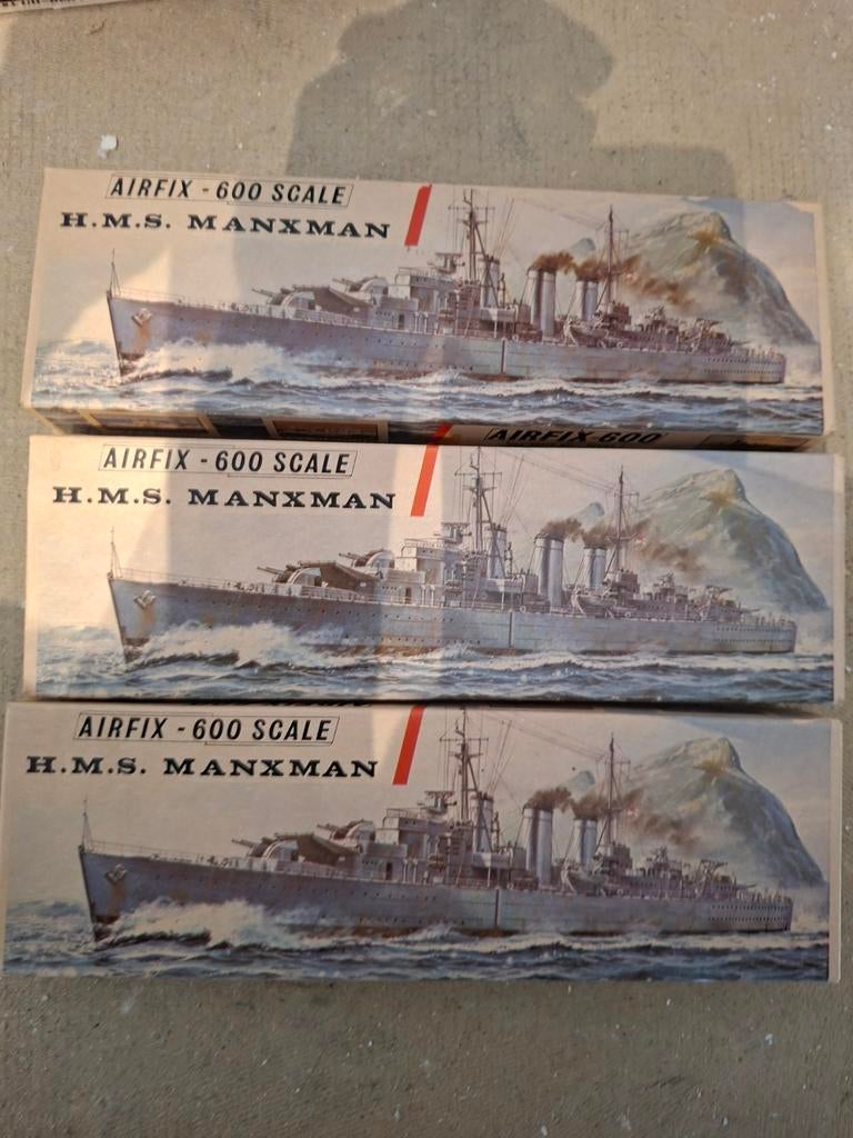 3x Airfix HMS Manxman - 1 nieuw, 2 deels gebouwd, Verzenden, 1:200 of kleiner, Airfix