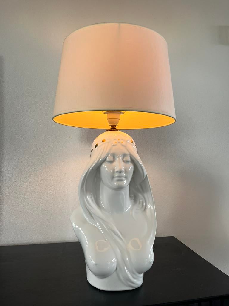 Vintage Hollywood Regency tafellamp, Huis en Inrichting, Lampen | Tafellampen, Overige materialen, Gebruikt, 50 tot 75 cm, Vintage Hollywood Regency tafellamp buste retro jaren 70