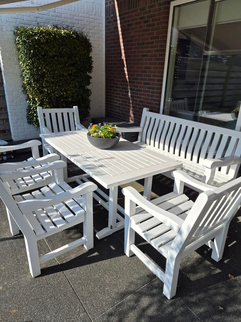 Gelfort Tuinset - Wit Hout, Tuin en Terras, Tuinsets en Loungesets, Ophalen, Bank, 6 zitplaatsen, Nieuw
