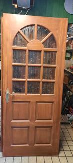 2 Hardhouten Opdek Deuren met Koper Beslag - 201x85, Doe-het-zelf en Verbouw, Deuren en Horren, Ophalen, Gebruikt, 80 tot 100 cm