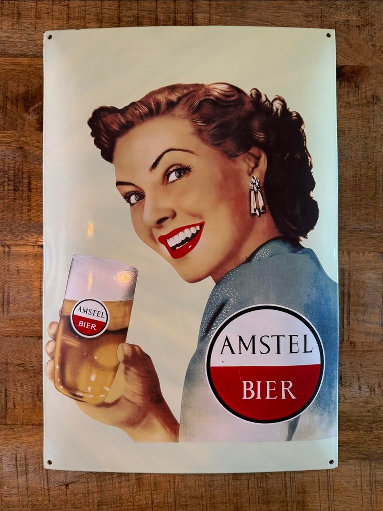 Emaille Reclamebord Amstel Bier, Ophalen of Verzenden, Reclamebord
