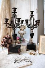 Oude kandelaars, schouw kandelaars brons marmer 'PiFrance', Antiek en Kunst, Ophalen of Verzenden