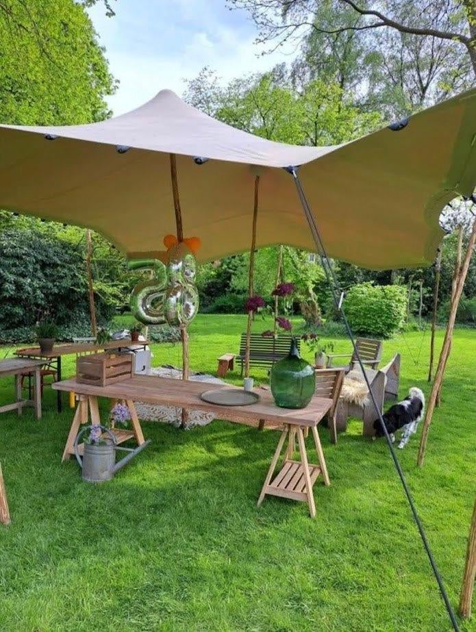 Stretchtent te huur 6x7 meter, Ophalen, Opvouwbaar, Overige typen, 6 meter of meer