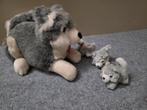 Knuffel Husky mamma met 3 kleintjes, ca 40 cm, Ophalen of Verzenden, Zo goed als nieuw, Hond