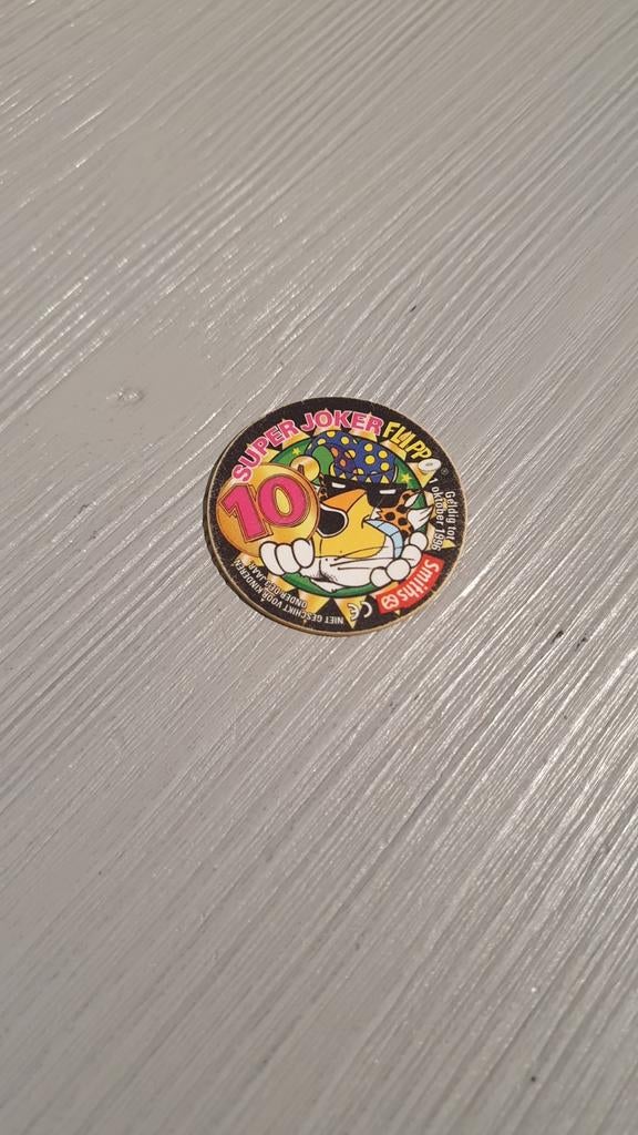 10 punten Super Joker Flippo gladde rand met gele poot achte, Ophalen of Verzenden, Looney Tunes, Losse flippo's