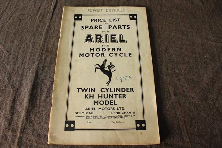 Ariel KH Hunter 500cc twin 1954 motorcycle parts list, Motoren, Handleidingen en Instructieboekjes, Overige merken, Ophalen of Verzenden