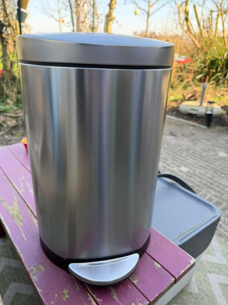 Simple Human pedaalemmer zilver 12 liter, code C, Ophalen, Zo goed als nieuw, Rvs, Minder dan 50 cm