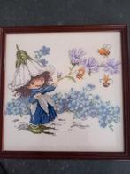 Geborduurd schilderij meisje met bloemen, Ophalen of Verzenden, Overige typen