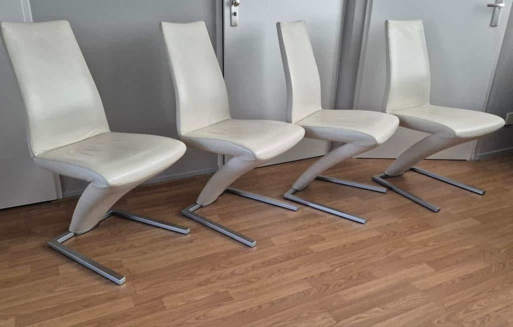 Rolf Benz 7800 design eetkamerstoelen beige echt zacht leer, Ophalen, Gebruikt, Wit, Leer
