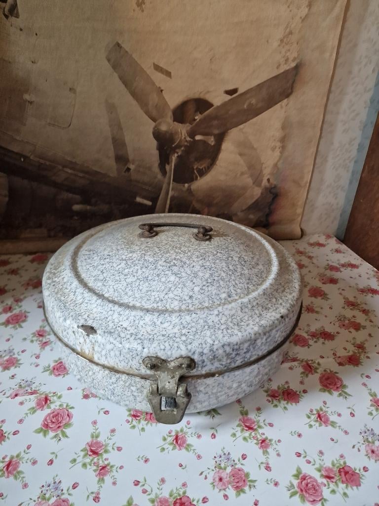 Grijs gewolkte emaille taarttrommel, Ophalen of Verzenden