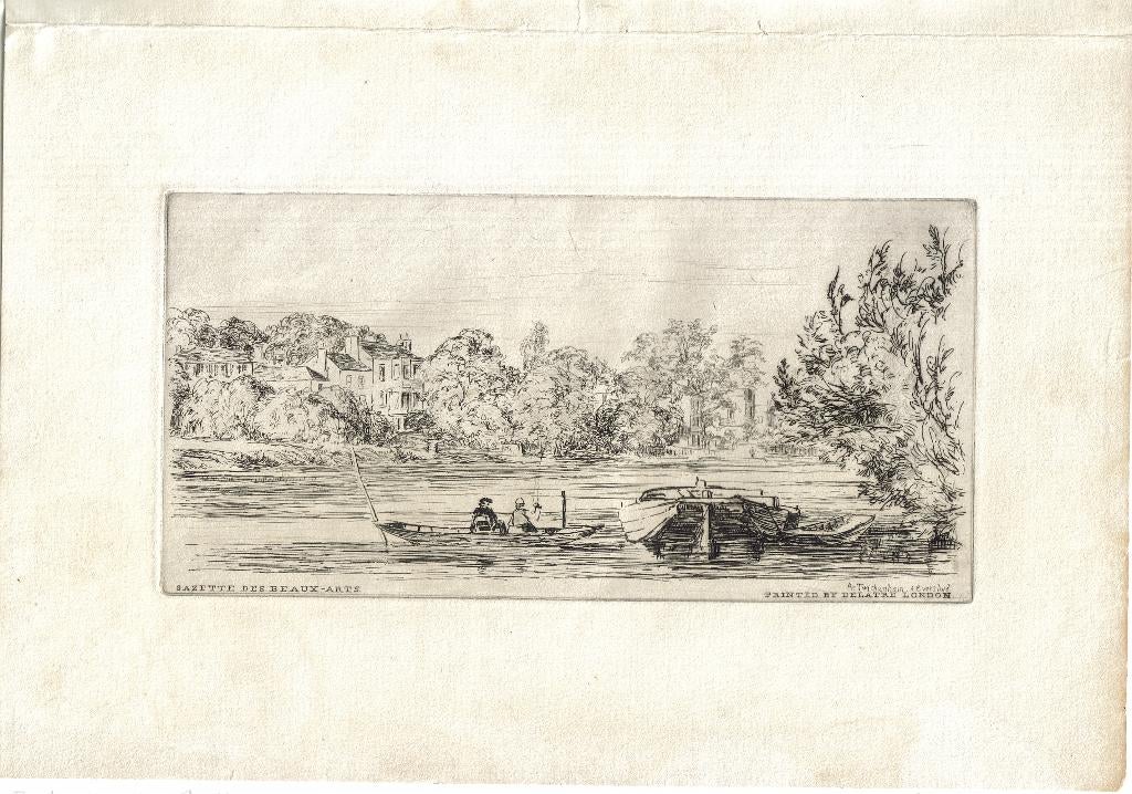 Arthur Evershed ets "Bootjes / Rivier"Gazette des Beaux Arts, Ophalen, Landschap, Ets, Origineel