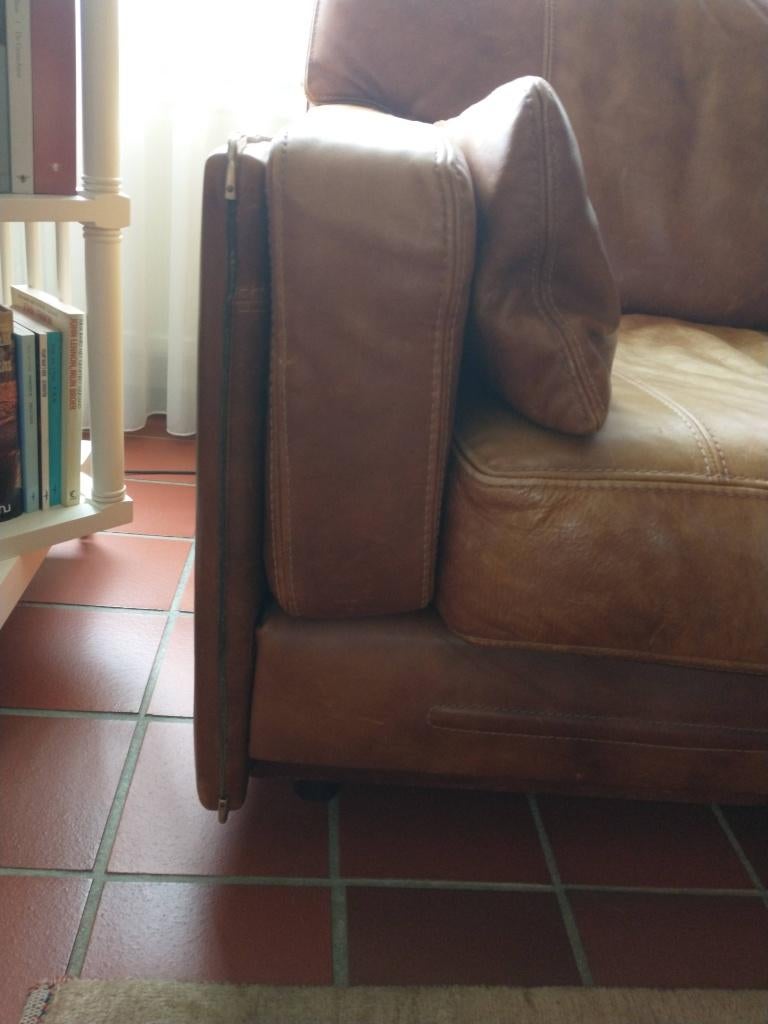 Lederen Baxter-bank, Huis en Inrichting, Banken | Bankstellen, Gebruikt, Driepersoons, Ophalen of Verzenden, Rechte bank